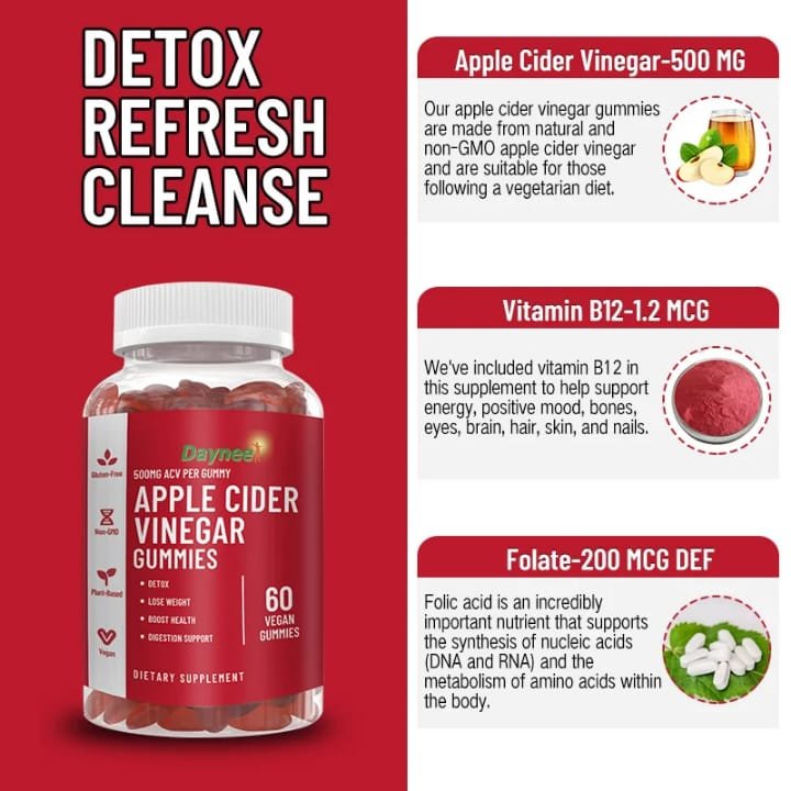 Daynee Apple Cider Vinegar Gummies Detox & Digestion (60 Vegan Gummies)