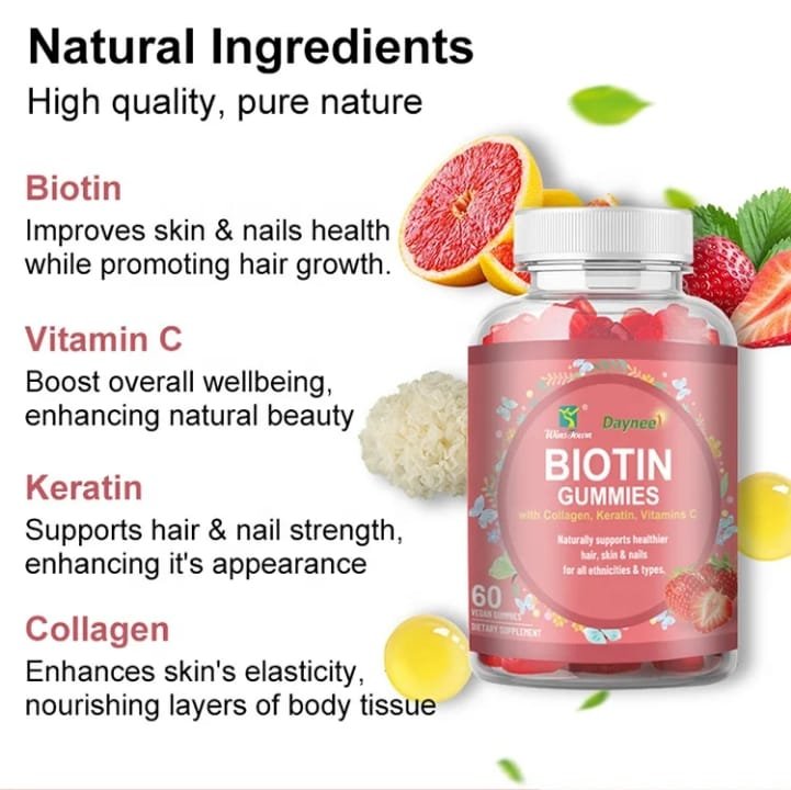 Daynee Biotin Gummies with Collagen & Keratin (60 Vegan Gummies)