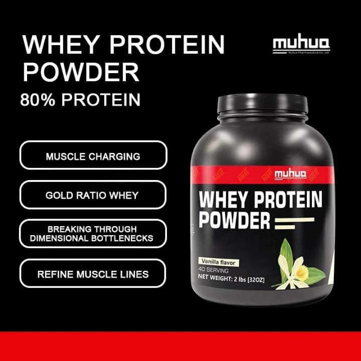 Muhua Whey Protein Powder 80% Protein Vanilla (2 lbs / 32oz)