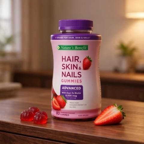 Nature's Benefit Hair, Skin & Nails Gummies ADVANCED (Biotin 6,000 mcg, 80 Gummies)