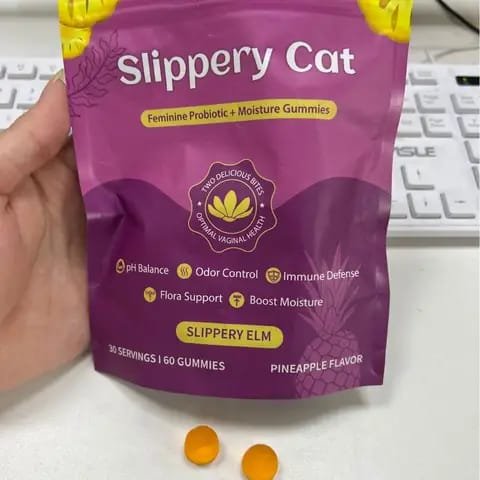 Slippery Cat Feminine Probiotic + Moisture Gummies (Slippery Elm Pineapple Gummies, 60 Count)
